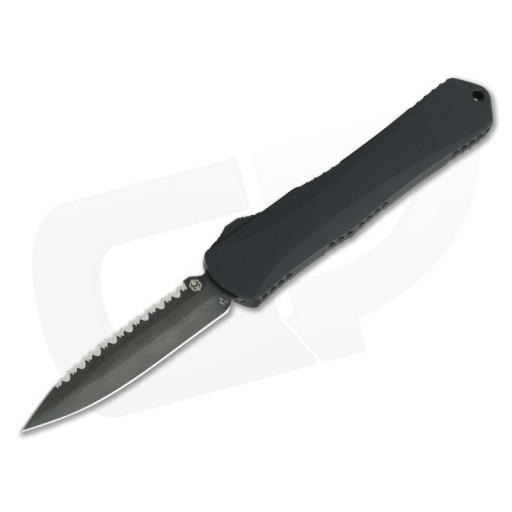 Nóż Heretic Knives Manticore-X H032-6C-T Double Edge Tumbled DLC Full Serrated Tactical Black OTF Automatic