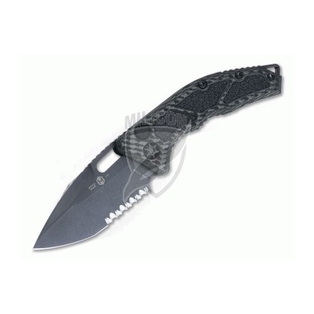 Nóż Heretic Knives Medusa Tanto OTS Automatic Serrated Black DLC S35VN Carbon Fiber H011-6B-CF