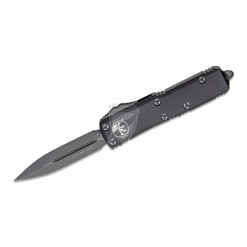 Nóż Microtech 232-1DLCTS UTX-85 Tactical AUTO OTF Knife 3" Black DLC Double Edge Blade and Hardware, Black Aluminum Handles