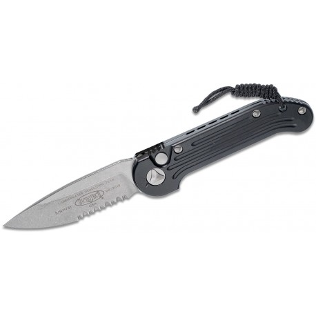 Microtech 135-11 LUDT AUTO 3.375" Stonewashed Combo Blade, Black Aluminum Handles