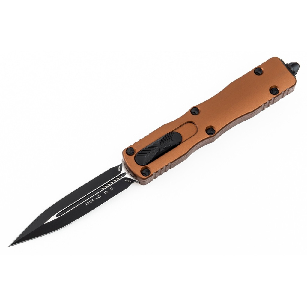 Nóż Microtech 225-1TA Dirac AUTO OTF Knife 2.92" Black Double Edge Dagger Blade, Tan Aluminum Handles dostawa luty 2021