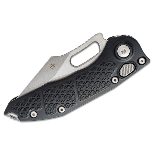 Nóż Microtech/Borka Blades 169-10 AUTO Stitch Folding Knife 3.625" Stonewashed Spear Point Blade, Black Aluminum Handles