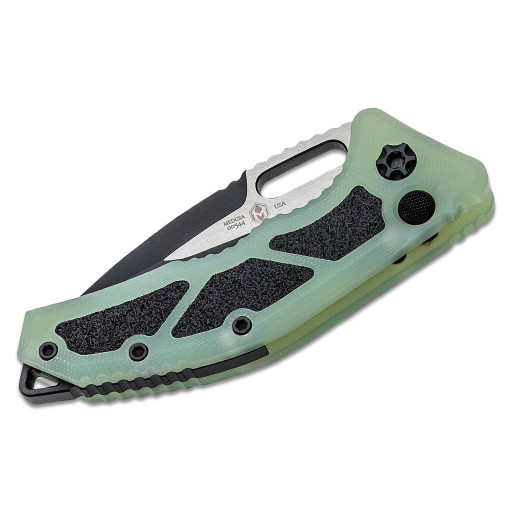 Nóż Heretic Knives Medusa AUTO  3.05" Black DLC Two-Tone Tanto Blade, Translucent Green (Jade) G10 Handles