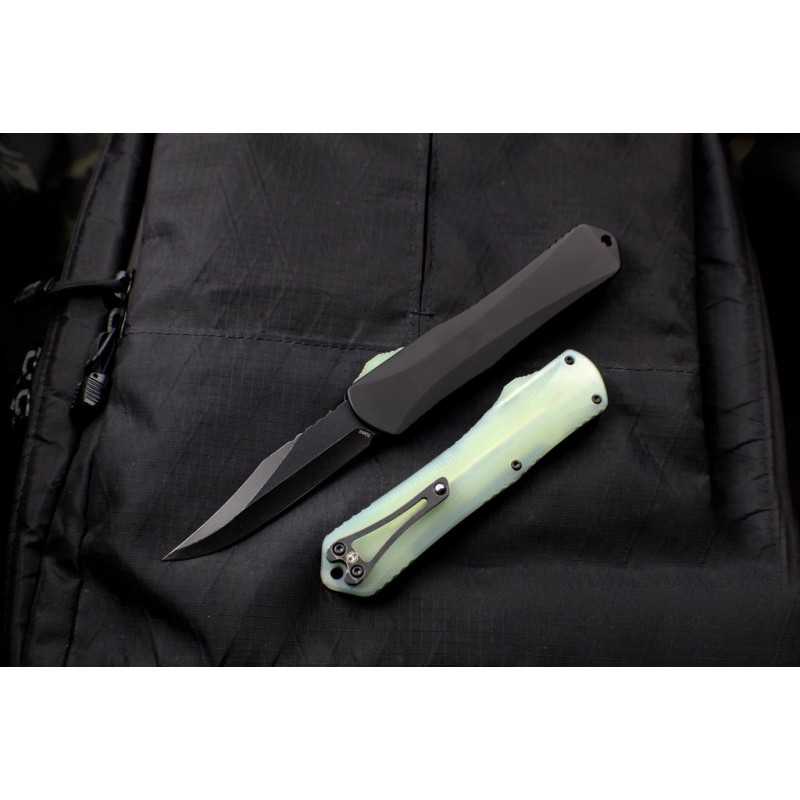 Nóż HERETIC MANTICORE-X OTF AUTO BOWIE EDGE WITH JADE G-10 BOTTOM AND BUTTON WITH BATTLEWORN BLACK BLADE