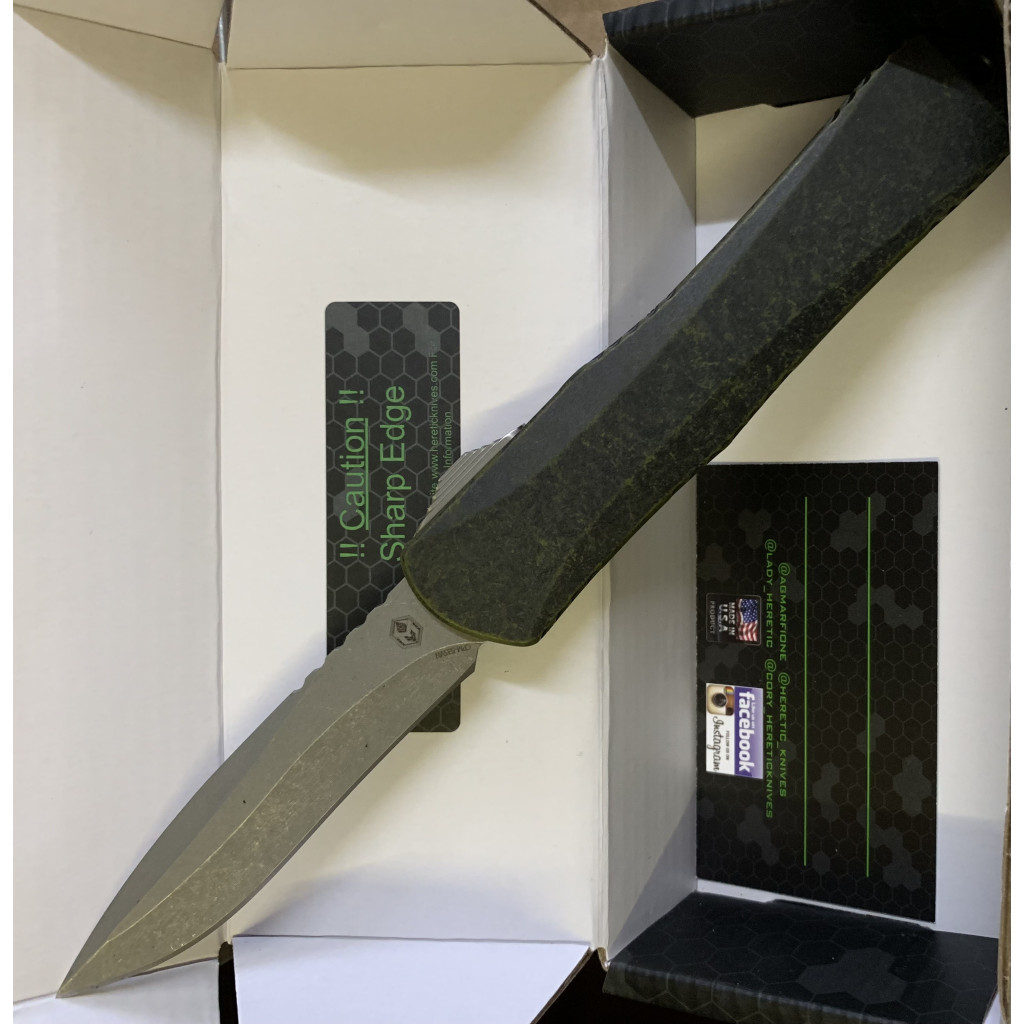 Nóż Heretic Knives Manticore-X Battleworn Recurve Breakthrough Green OTF Automatic H033-5A-BRKGR
