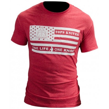 Koszulka TOPS Knives One Life One Knife Flag Logo T-Shirt, Red, X-Large