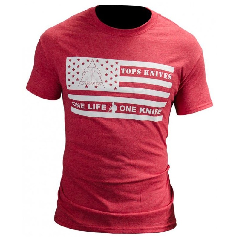 Koszulka TOPS Knives One Life One Knife Flag Logo T-Shirt, Red, X-Large