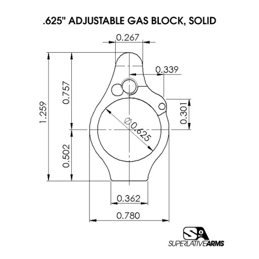 AR15 Blok gazowy regulowany Superlative Arms Adjustable Gas Block .625" Set Screw—Melonite, QPQ